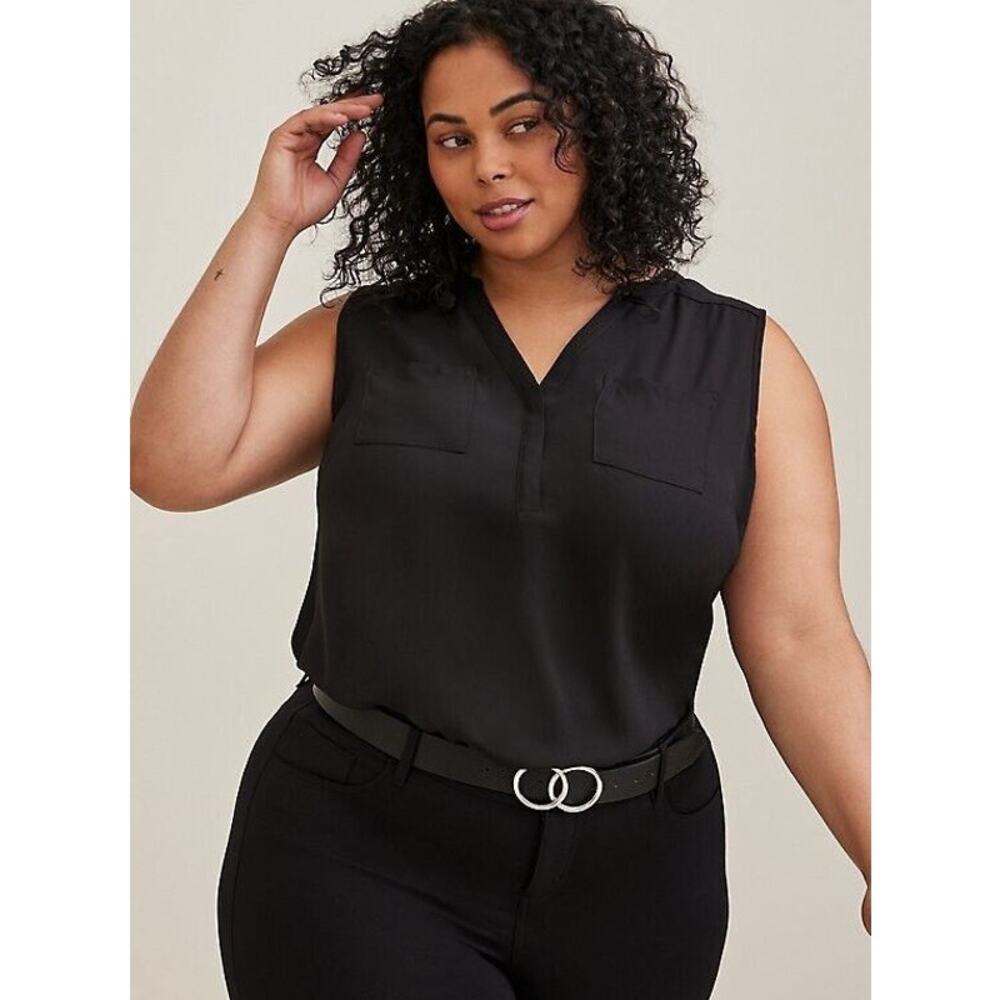 torrid Black Sleeveless V-Neck Blouse Georgette